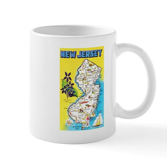 CafePress - New Jersey Map Greetings Mug - 11 oz Ceramic Mug - Novelty Coffee Tea Cup