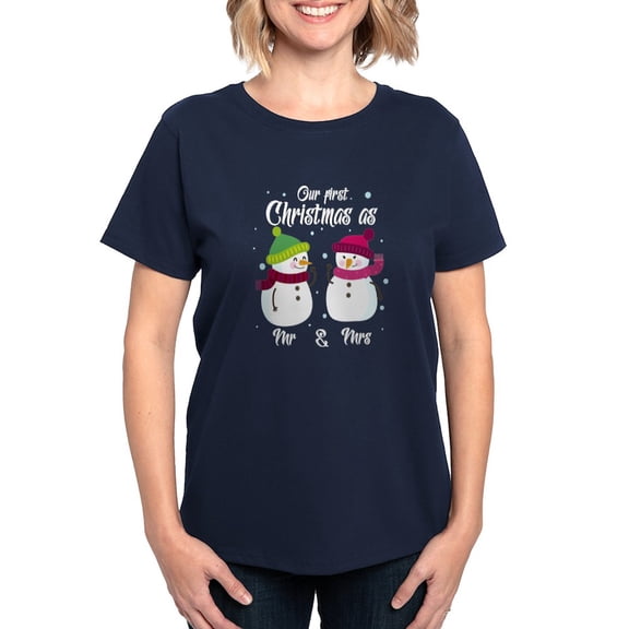 CafePress - Newlyweds New Husband Wife First Christmas T Shirt - Women's Traditional Fit Dark T-Shirt