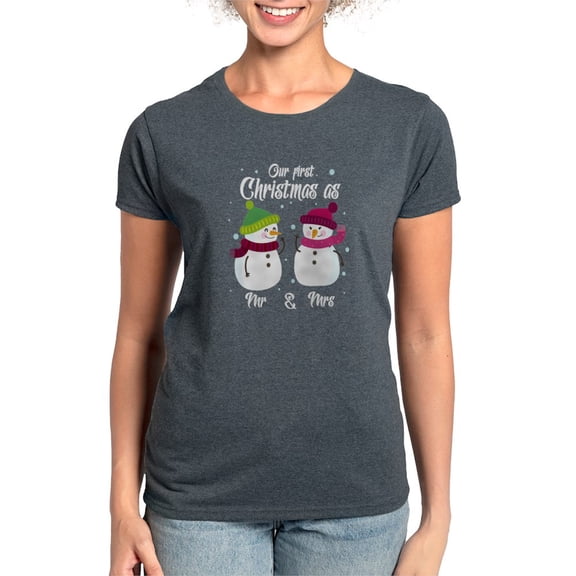 CafePress - Newlyweds New Husband Wife First Christmas T Shirt - Women's Traditional Fit Dark T-Shirt