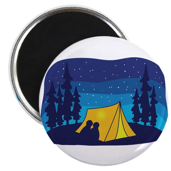CafePress - Night Camping Tent Magnets - 2.25" Round Magnet, Refrigerator Magnet, Button Magnet Style