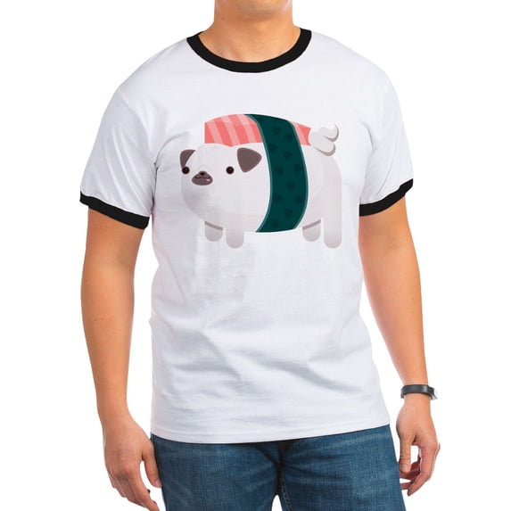 CafePress - Nigiri Pug T Shirt - 100% Cotton Ringed T-Shirt