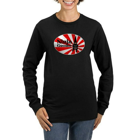CafePress - Ninja Gnome Women's Long Sleeve Dark T Shirt - Women's Long Sleeve Graphic Tee Casual Fit