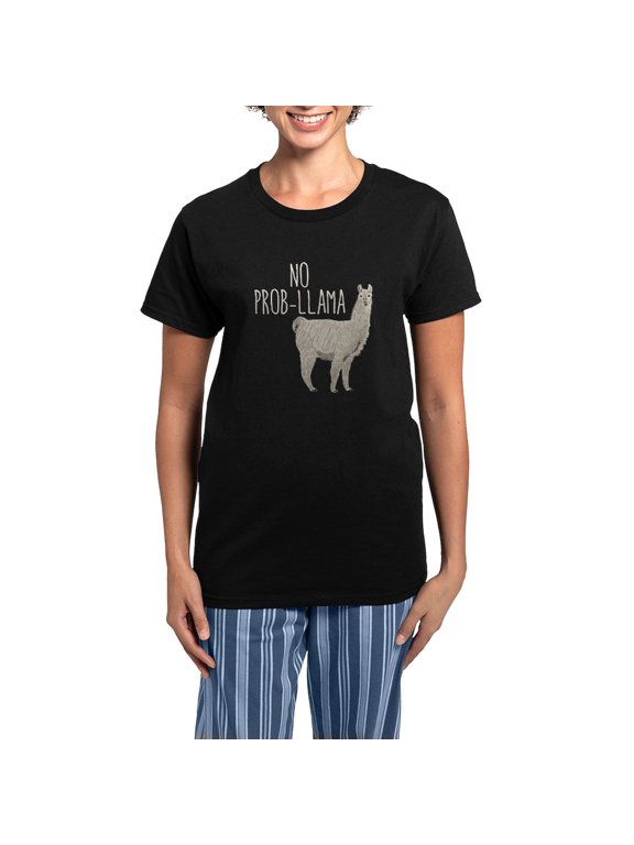 - No Prob Llama Women's Dark Pajamas - Women's Short Sleeve Print T-Shirt and Pants Dark Cotton Pajama Set