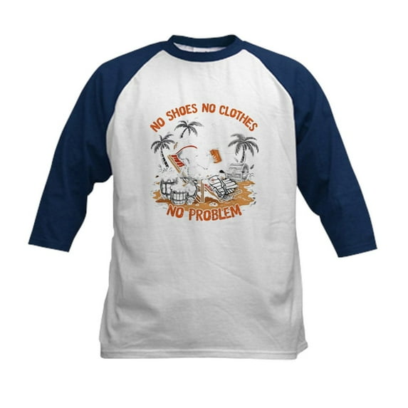 CafePress - No Shoes No Clothes No Problem Kids Baseball T Shirt - Kids Cotton Baseball Jersey, 3/4 Sleeve Shirt