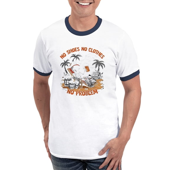 CafePress - No Shoes No Clothes No Problem Men's Ringer T Shirt - 100% Cotton Ringed T-Shirt