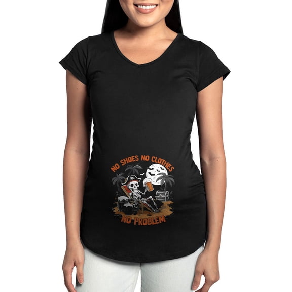 CafePress - No Shoes No Clothes No Problem Women's Maternity T Shirt - Maternity Dark T-Shirt
