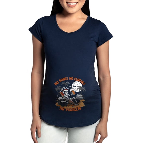 CafePress - No Shoes No Clothes No Problem Women's Maternity T Shirt - Maternity Dark T-Shirt
