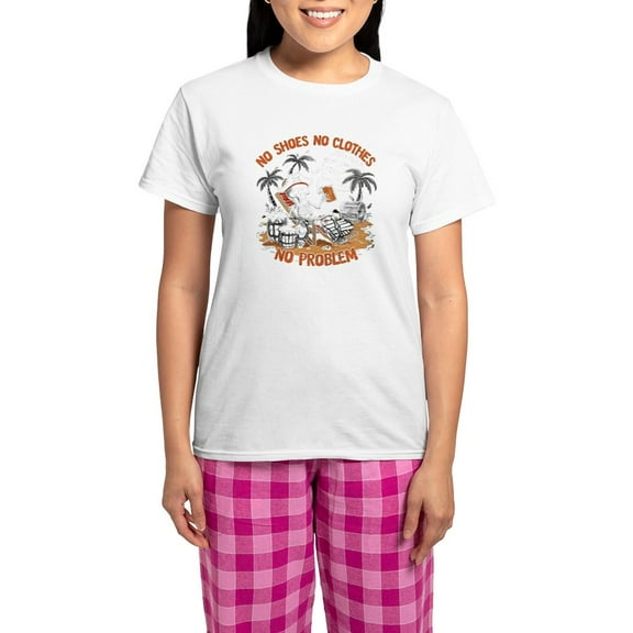 CafePress - No Shoes No Clothes No Problem - Women's Short Sleeve Print T-Shirt and Pants Light Cotton Pajama Set