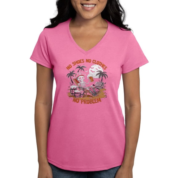 CafePress - No Shoes No Clothes No Problem Women's V Neck T Shirt - Women's V-Neck Dark T-Shirt