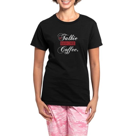 CafePress - No Talkie Before Coffee(White) Pajamas - Women's Short Sleeve Print T-Shirt and Pants Dark Cotton Pajama Set