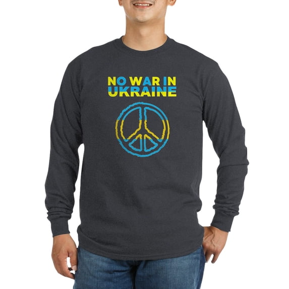 CafePress - No War In Ukraine Support Amer Long Sleeve T Shirt - Long Sleeve Dark T-Shirt