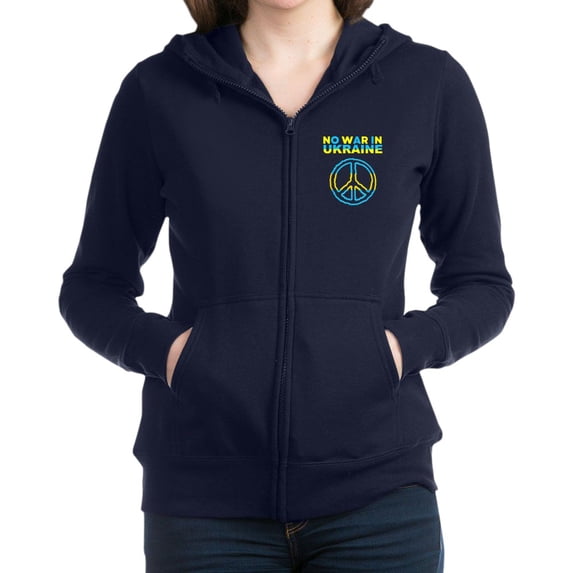 CafePress - No War In Ukraine Support American Ukra Sweatshirt - Women's Zip Hoodie