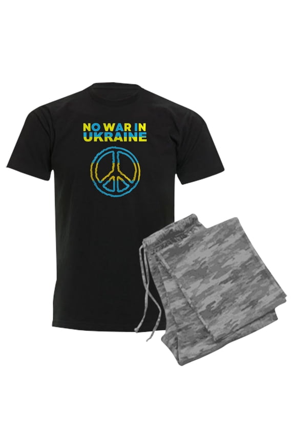 - No War In Ukraine Support American Ukraini Pajamas - Men's Dark Loose Fit Cotton Pajama Set