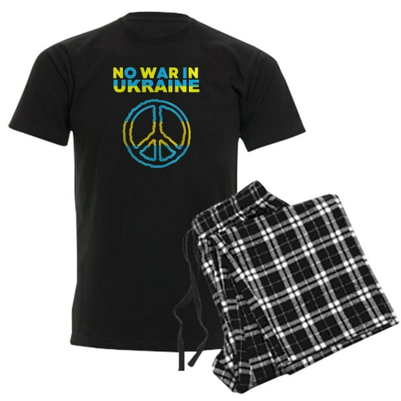 CafePress - No War In Ukraine Support American Ukraini Pajamas - Men's Dark Loose Fit Cotton Pajama Set