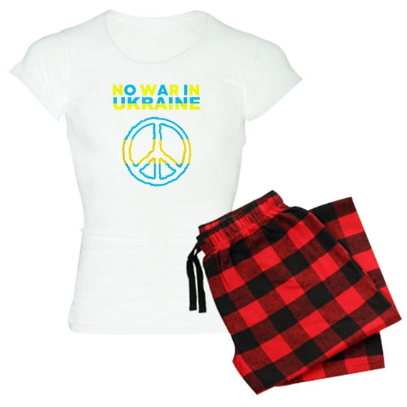 CafePress - No War In Ukraine Support American Ukraini Pajamas - Women's Short Sleeve Print T-Shirt and Pants Light Cotton Pajama Set