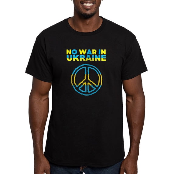 CafePress - No War In Ukraine Support American Ukraini T Shirt - Men's Fitted T-Shirt