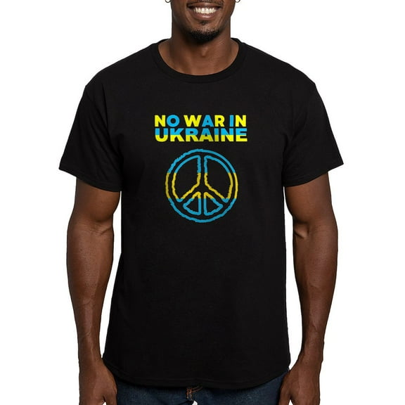 CafePress - No War In Ukraine Support American Ukraini T Shirt - Men's Fitted T-Shirt