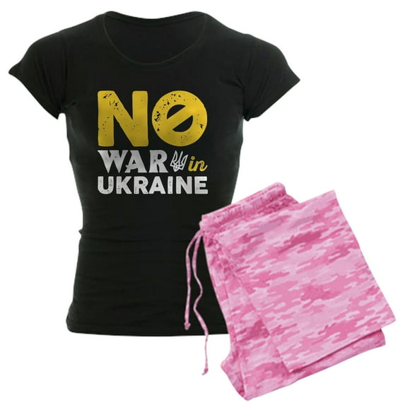 CafePress - No War In Ukraine Women's Dark Pajamas - Women's Short Sleeve Print T-Shirt and Pants Dark Cotton Pajama Set