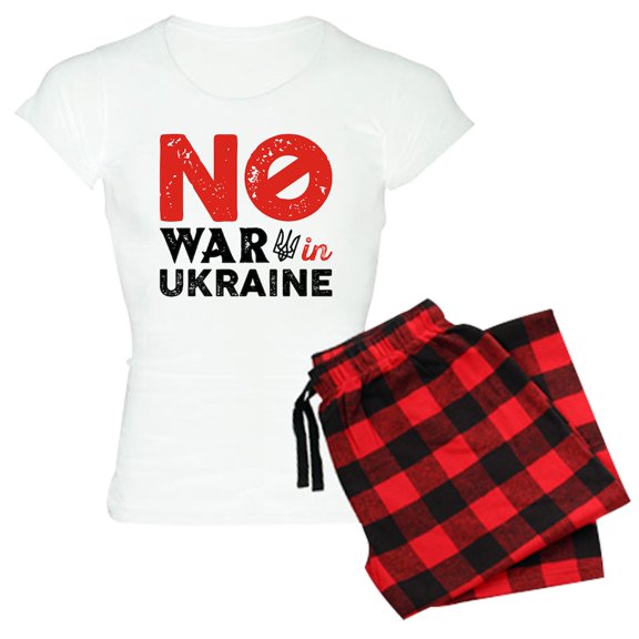 CafePress - No War In Ukraine Women's Light Pajamas - Women's Short Sleeve Print T-Shirt and Pants Light Cotton Pajama Set