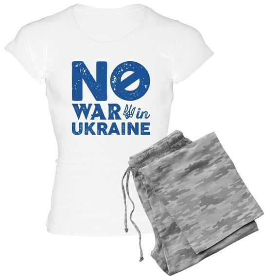 CafePress - No War In Ukraine Women's Light Pajamas - Women's Short Sleeve Print T-Shirt and Pants Light Cotton Pajama Set