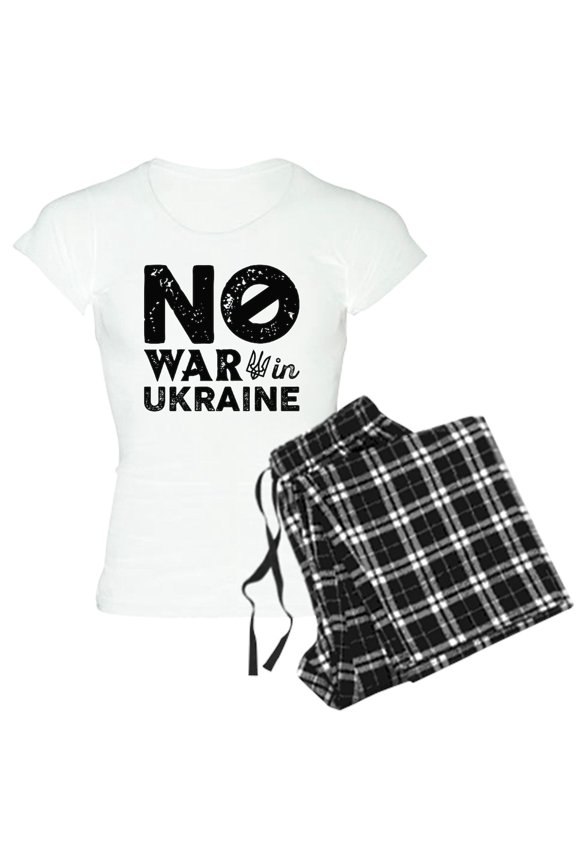 - No War In Ukraine Women's Light Pajamas - Women's Short Sleeve Print T-Shirt and Pants Light Cotton Pajama Set