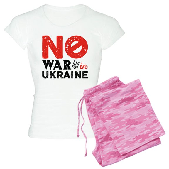 CafePress - No War In Ukraine Women's Light Pajamas - Women's Short Sleeve Print T-Shirt and Pants Light Cotton Pajama Set