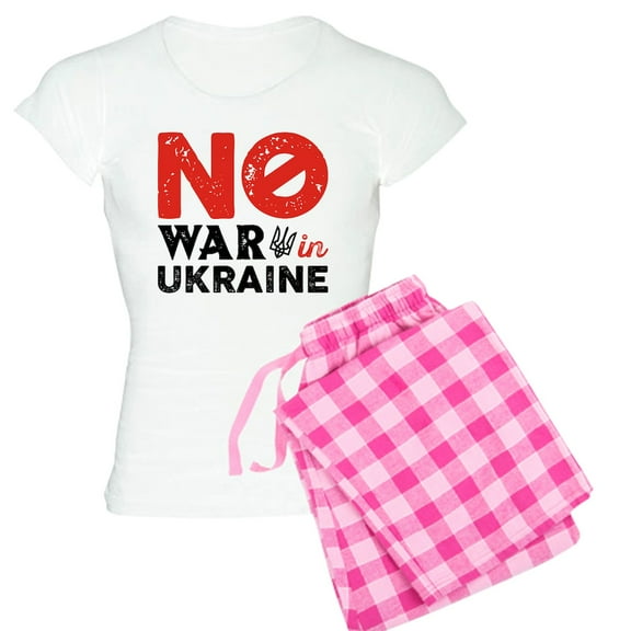 CafePress - No War In Ukraine Women's Light Pajamas - Women's Short Sleeve Print T-Shirt and Pants Light Cotton Pajama Set