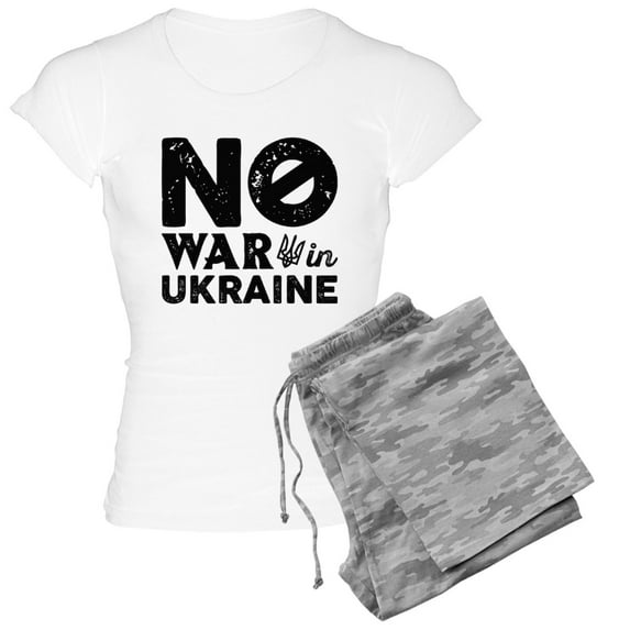 CafePress - No War In Ukraine Women's Light Pajamas - Women's Short Sleeve Print T-Shirt and Pants Light Cotton Pajama Set
