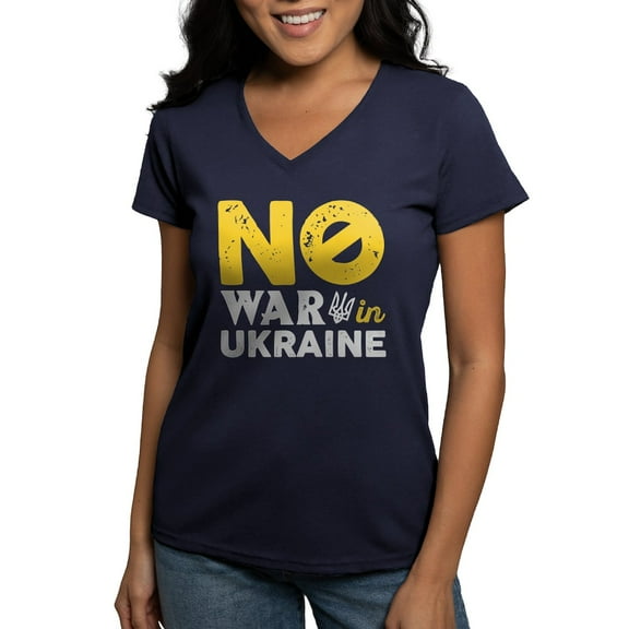 CafePress - No War In Ukraine Women's V Neck Dark T Shirt - Women's V-Neck Dark T-Shirt