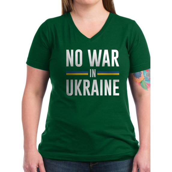 CafePress - No War In Ukraine Women's V Neck Dark T Shirt - Women's V-Neck Dark T-Shirt
