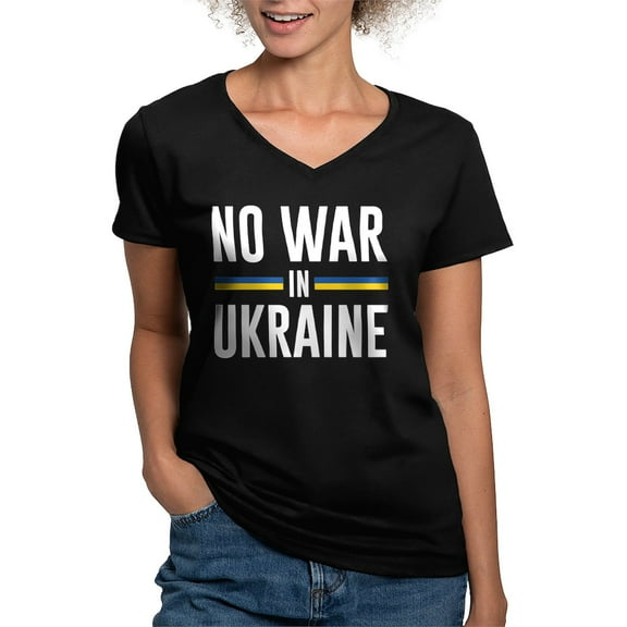 CafePress - No War In Ukraine Women's V Neck Dark T Shirt - Women's V-Neck Dark T-Shirt
