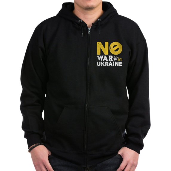 CafePress - No War In Ukraine Zip Hoodie (Dark) - Zip Hoodie, Classic Hooded Sweatshirt with Metal Zipper