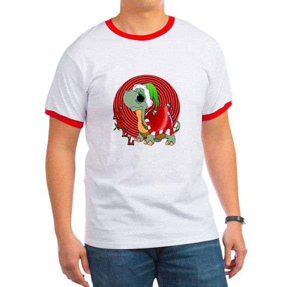 CafePress - Noel Turtle T Shirt - 100% Cotton Ringed T-Shirt