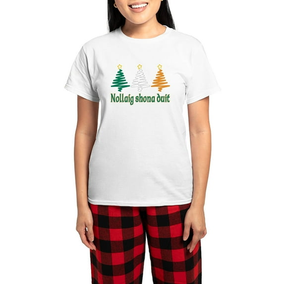 CafePress - Nollaig Shona Duit Women's Light Pajamas - Women's Short Sleeve Print T-Shirt and Pants Light Cotton Pajama Set