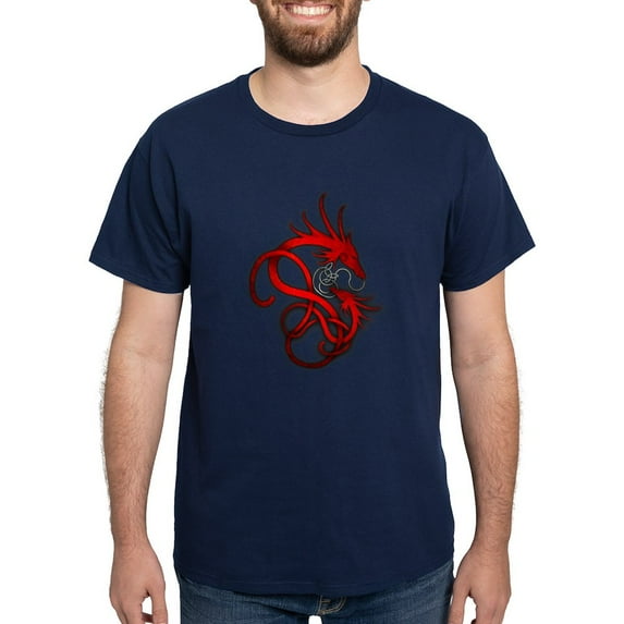 CafePress - Norse Dragon Red Dark T Shirt - Men's Classic Graphic Cotton T-Shirt