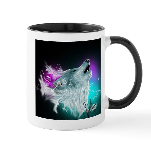 CafePress - Northern Lights Wolf Spirit Small Mugs - 11 oz Ceramic Mug - Novelty Coffee Tea Cup