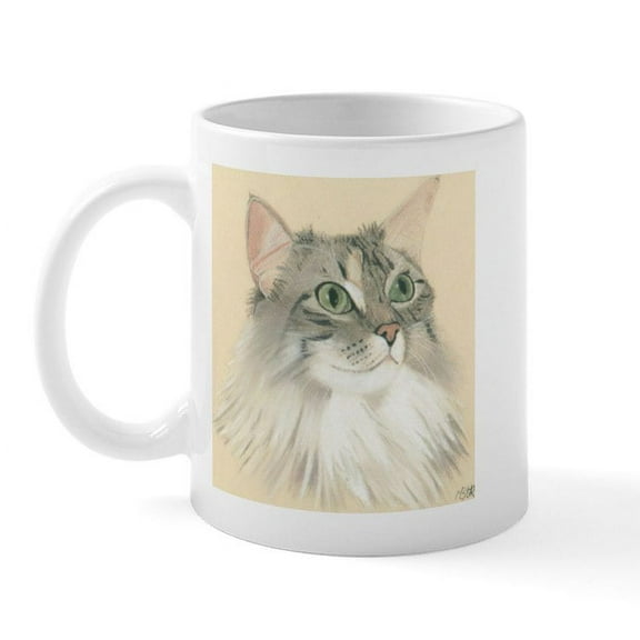 CafePress - Norwegian Forest Cat Painting Mug - 11 oz Ceramic Mug - Novelty Coffee Tea Cup