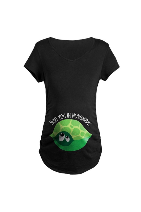 - November Due Date Belly Print Turtle Maternity Dar - Maternity Dark T-Shirt