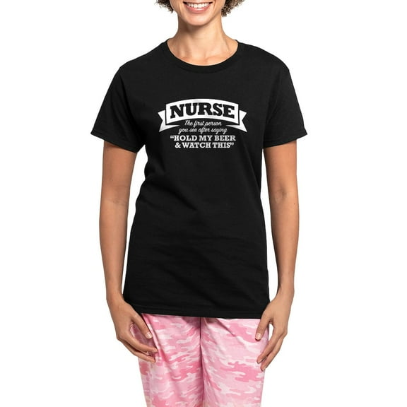 CafePress - Nurse Hold My Beer & Watch T Women's Dark Pajamas - Women's Short Sleeve Print T-Shirt and Pants Dark Cotton Pajama Set