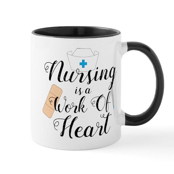 CafePress - Nursing Is A Work Of Heart - 11 oz Ceramic Mug - Novelty Coffee Tea Cup