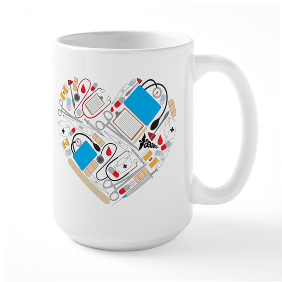 CafePress - Nursing Tools Heart - 15 oz Ceramic Large White Novelty Mug