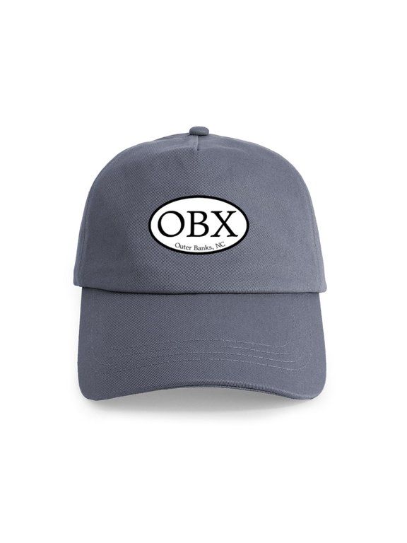 - OBX Outer Banks, NC Oval Cap - Adjustable 100% Brushed Unisex Casual Cotton Baseball Cap, Beige, 1
