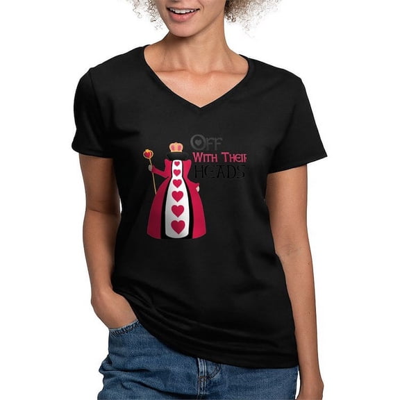 CafePress - OFF WITH THEIR HEADS! T Shirt - Women's V-Neck Dark T-Shirt