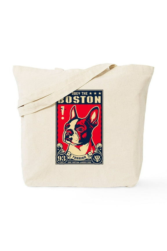 - Obey The Boston Terrier! USA Tote Bag - Unisex Canvas Tote Bag, Beige, 1-Piece