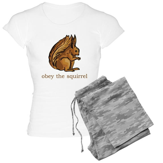 CafePress - Obey The Squirrel Women's Light Pajamas - Women's Short Sleeve Print T-Shirt and Pants Light Cotton Pajama Set