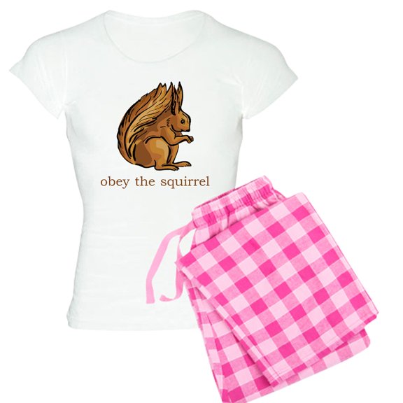 CafePress - Obey The Squirrel Women's Light Pajamas - Women's Short Sleeve Print T-Shirt and Pants Light Cotton Pajama Set
