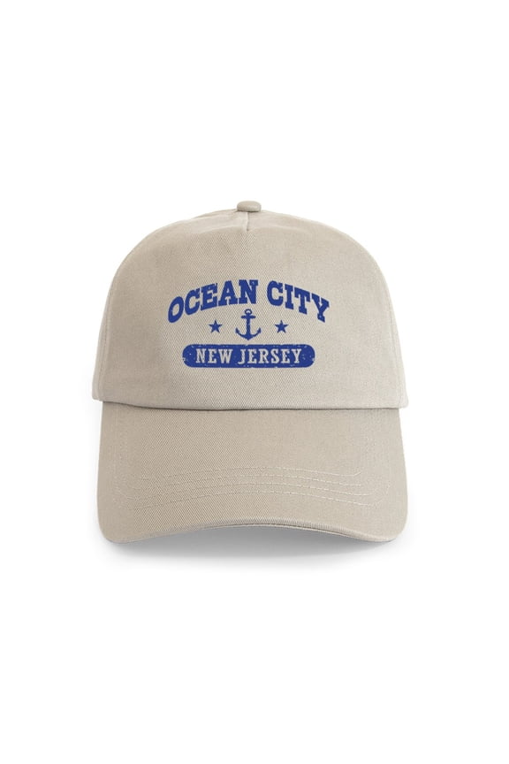 - Ocean City NJ Cap - Adjustable 100% Brushed Unisex Casual Cotton Baseball Cap, Beige, 1