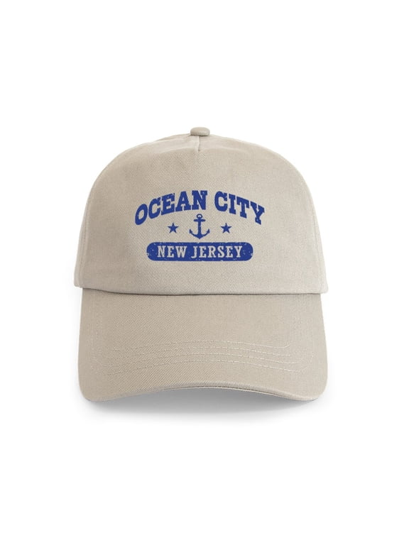 - Ocean City NJ Cap - Adjustable 100% Brushed Unisex Casual Cotton Baseball Cap, Beige, 1