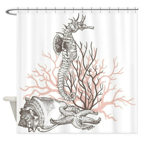 CafePress - Ocean Gems In Coral - Unique Fabric Shower Curtain 70" x 72"