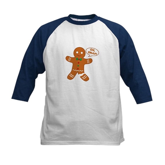 CafePress - Oh Snap Gingerbread Man Kids Baseball Tee - Kids Cotton Baseball Jersey, 3/4 Sleeve Shirt